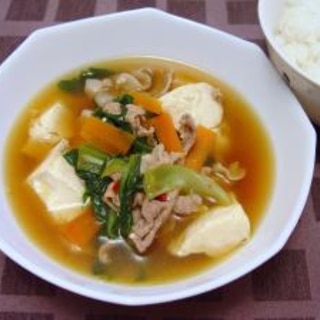 豚肉と青梗菜と豆腐の和風スープ